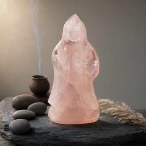Guanyin de Cuarzo Rosa - talla artesanal de Kwan Yin en postura de pie - cristal/reiki/curación - 4.5 pulgadas y 275 gms (0.61) - Product Image 3