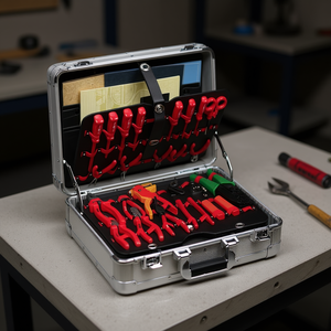 Caja de Herramientas de Aluminio Fervi con Herramientas Rojas y Compartimentos Organizados para Uso Profesional - Product Image 3