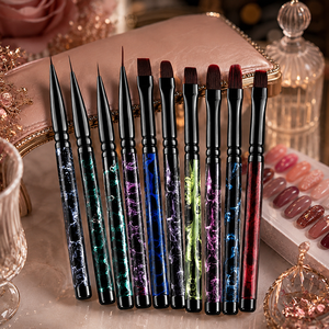 Lot de 10 pinceaux à ongles avec manche en bois, virole en cuivre, pour gel, liner, dessin floral, peinture dentelle, logo personnalisé pour salon de manucure - Product Image 5