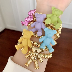 LS-C5045 Braccialetto con Orsetto Carino per Donne, Regalo Colorato, Bracciali Cartoon per Vacanze, Braccialetto con Perline Placcato Oro, Design di Alta Qualità - Product Image 2