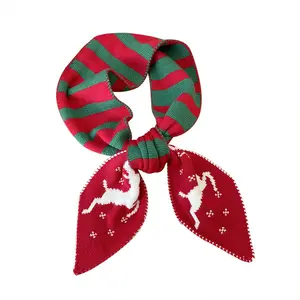 冬季围巾保暖大学生女生时尚提花绿树鹿圣诞针织女小领围巾