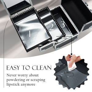 2 Trays <b>Makeup</b> Organizer Box with Mirror Portable Travel Cosmetic Suitcase for Nail Craft Beauty Tools Durable Jewelry <b>Case</b> - Product Image 2