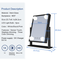 Miroir de Maquillage de Bureau Personnalisé en Fer Certifié pour Vanité, avec Éclairage LED Dimmable, Grossissement 10X/5X, Finition Argentée