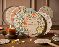 Assiette en papier jetable ronde moderne pour fête d'anniversaire, logo personnalisé multicolore, 230 g/m²