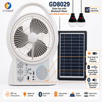 Ventilateur solaire multifonctionnel GD8029, 5800mAh, rechargeable, sans fil, avec audio Bluetooth, radio FM, lumière d'urgence pour la maison