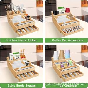 Wooden Utensil <b>Storage</b> <b>Box</b> With Drawers And Compartments For <b>Kitchen</b> Desktop Organizer Space Saving Rectangular Standing Type - Product Image 3