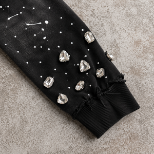 Sweat à capuche zippé <span class=keywords><strong>noir</strong></span> en gros, orné de strass, effet éclaboussures de peinture, coupe courte, style vintage, streetwear pour homme - Product Image 3