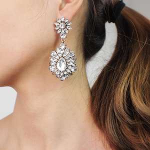 HANSIDON كلاسيكي طويل كريستال زهرة قطرة استرخى أقراط بيان اليدوية مجوهرات الأزياء أقراط مطرزة النساء الملحقات - Product Image 5