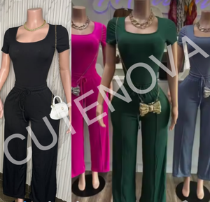 Cutenova Z724st01 Tracksuit Giản Dị Soild Crop Top T Áo Sơ Mi Và Quần Chân Rộng 2 Mảnh Thiết Lập Phụ Nữ Quần Áo Cộng Với Kích Thước Quần Set - Product Image 1