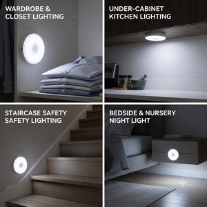 Rechargeable 6000K White Round Motion Sensor <b>Light</b> Type C PIR LED <b>Puck</b> <b>Light</b> for Cabinet Closet Wardrobe - Product Image 6