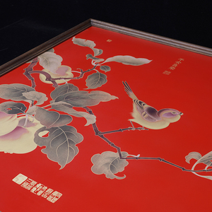 Peinture en laiton d'inspiration zen représentant un pommier et un moineau, cadre en bois massif, décoration artistique pour la chambre - Product Image 3