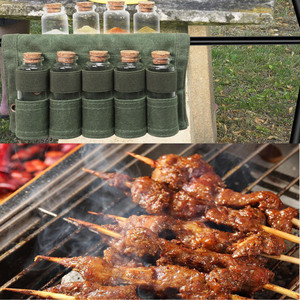 Condiment Bottle Storage Bag 9 Glass Bottles Canvas Camping Picnic Set - Product Image 2