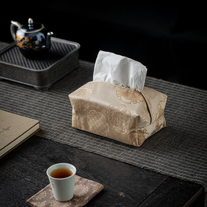 Boîte à mouchoirs en tissu brocart de style chinois, anti-poussière, pour voiture et salon, design rétro de luxe léger - Product Image 3