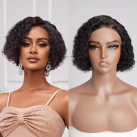 Perruque Courte Bob Ondulée Frisée Pas Chère en Cheveux Humains, Dentelle Transparente HD Complète, Sans Colle, Cheveux Vierges Indiens pour Femmes Noires