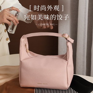 Lehuo Travel Cosmetic Bag Pink Rectangle Polyester Multifunction <b>Toiletries</b> <b>Storage</b> Bag For Everyday Use - Product Image 1