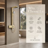 Système de douche de luxe en or brossé avec touches de piano, ensemble de douche de salle de bain moderne à effet pluie avec douchette murale et mitigeur