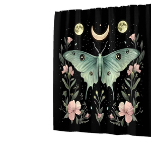 Cortina de ducha de Luna Floral Retro moderna noche polilla PEVA vinilo impermeable pesado a prueba de herrumbre Metal ojal encabezado poliéster duradero - Product Image 1