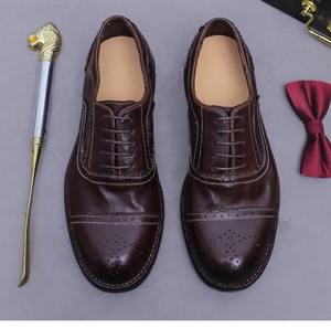 Chaussures en cuir avec empiècements élastiques et talon résistant à l'usure, chaussures à lacets pour hommes, chaussures habillées - Product Image 1