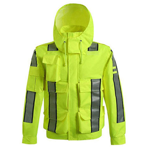 ZUJA Multi-Functional Professional Grade Fluorescent <strong>Yellow</strong> <strong>Waterproof</strong> Pockets High Visibility Raincoat <strong>Jacket</strong> - Product Image 1