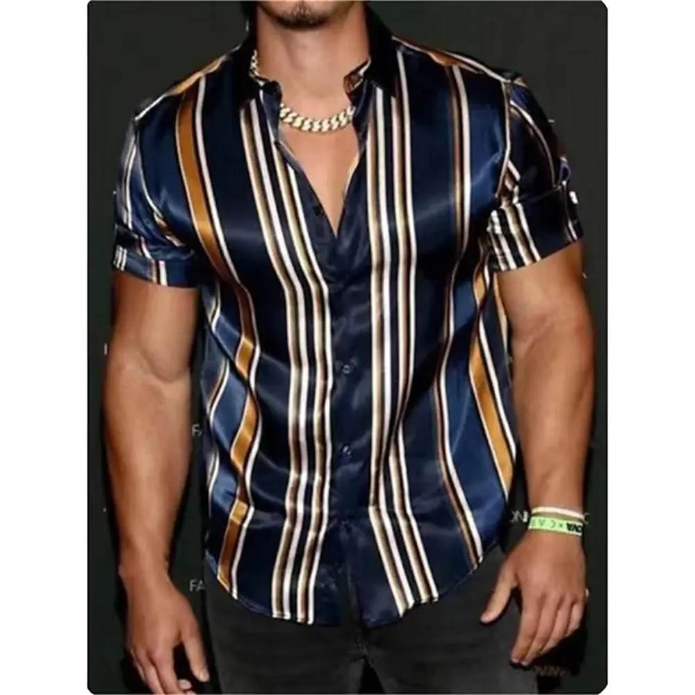 Men's Party Luxury Shirt Short Slim Fit Top Lapel Button T-shirt Fashion Shirt Men's Designer Clothing Casual Digital Printing