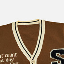 Huifan Tùy Chỉnh Cardigan Áo Len Người Đàn Ông Dài Tay Áo Varsity Jacquard Thư Dệt Kim Thiết Kế Mùa Đông Dệt Kim Áo Len Cardigan Người Đàn Ông - Product Image 4