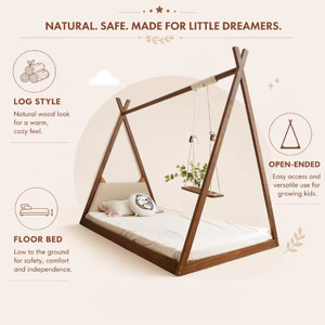 Cama Infantil Montessori con Estructura de Casa, Diseño de Cama Tipo Tienda para Niños Pequeños, Muebles de Dormitorio - Product Image 4