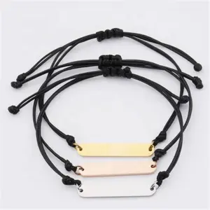 Yiwu Aceon Stainless Steel Colorful Wax Leather Cord Hand Made Blank Stamping Flat Bar Bracelet