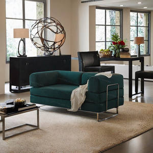 Sofá cama de tela cuadrada de compresión moderna con patas de acero inoxidable Paquete de vacío de fábrica Foshan para juego de sala de estar de Villa - Product Image 1