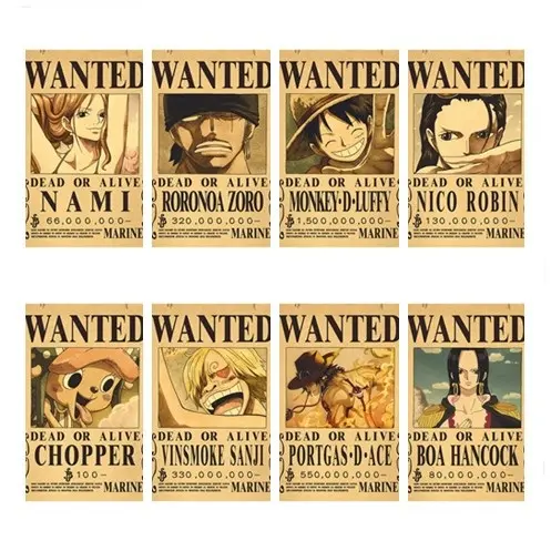 Hot Sale One Piece Ruffy Wanted Serie Cartoon Placard Home Dekoration Retro Kraft papier Anime <span class=keywords><strong>Poster</strong></span>