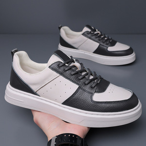 Men's White <b>Sneakers</b> Top Grain Cowhide <b>Leather</b> Low Heel Breathable Office Casual Wear - Product Image 2