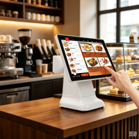Harga Terjangkau Sistem POS All-in-One 15.6 Inch Layar Sentuh Ganda Printer Windows Mesin Kasir Model Q6 untuk Kedai Kopi dan Toko Retail