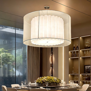 Round Chandelier LED Fabric <b>Light</b> Six-Head White For Home <b>Dining</b> Room - Product Image 1