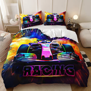 काले और सफेद झंडा लाल रेसिंग कार प्रिंट बच्चों के कमरे में एकल बिस्तर बिस्तर सेट बेडरूम डवेट कवर सेट - Product Image 6