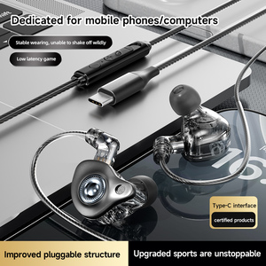 Auriculares con micrófono, auriculares internos con cable, auriculares estéreo HiFi, cable desmontable tipo C de 3,5 mm, para deportes y juegos - Product Image 1