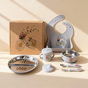 Silikon Kapaklı Bebek Metal Sofra Takımı Sağlam Bölmeli Vakumlu Tabak Paslanmaz Çelik Bebek Silikon Besleme Seti - Product Image 1