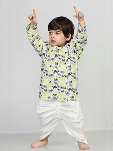 Kurta imprimé éléphant pour bébé garçon avec pantalon dhoti blanc, tenue ethnique traditionnelle pour tout-petits, vêtements confortables pour les fêtes - Product Image 3