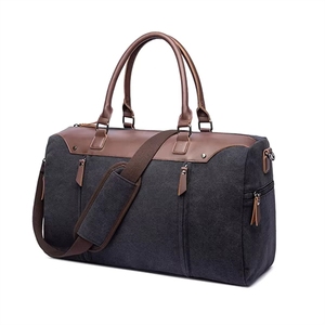 Canvas Travel Duffel <b>Bag</b> with Adjustable Strap Large Capacity <b>Weekender</b> for <b>Men</b> Women Gray and Brown Zipper Closure - Product Image 3