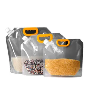 Transparent Self standing Grain Storage Bag for Cereal Rice and Beer Wholesale Sealed Plastic Bag with Suction Nozzle
