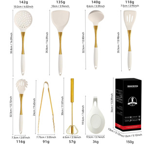 White Gold <b>Silicone</b> Kitchenware Set 8 Piece Non Stick Heat Resistant Spatula Spoon Cooking <b>Tool</b> Set - Product Image 2