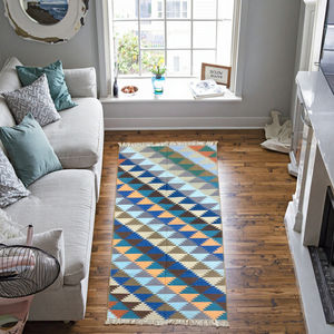 Tapis Kilim en coton tissé à la main, abstrait, moderne, tons terre, tapis de sol durable et léger - Product Image 1