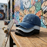 Gorra de Béisbol de 6 Paneles de Mezclilla Lavada y Desgastada Estilo Hip-Hop Urbano Europeo Americano con PVC - Unisex Ajustable con Cierre a Presión para Verano