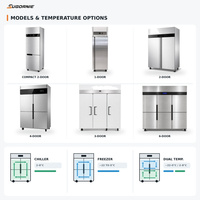 Congélateur vertical commercial sur mesure à 2 portes, refroidissement par air, dégivrage automatique, en acier inoxydable 304, pour cuisine professionnelle