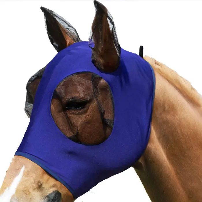 New pet supplies horse anti fly mask with ears cover soft polyester red horse cover
