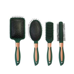 Juego de 4 cepillos profesionales de nailon rizado de lujo OEM personalizados, impermeables, con ventilación, para desenredar el cabello, color verde salón, para mujer - Product Image 1