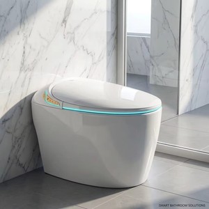 <span class=keywords><strong>WC</strong></span> intelligent monobloc moderne à design incurvé, avec éclairage LED doux d'ambiance nocturne, ouverture et fermeture automatiques du couvercle, séchage à air chaud et bidet intégré - Product Image 4