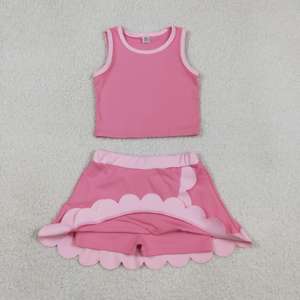 ชุดเด็กผู้หญิง GSD4063 rts Little Active Girl สีชมพูลายตาราง  ชุดกระโปรงสีชมพูขอบหยัก  ขายส่ง ชุดเด็กแขนกุด ชุดกระโปรงโยคะ - Product Image 3