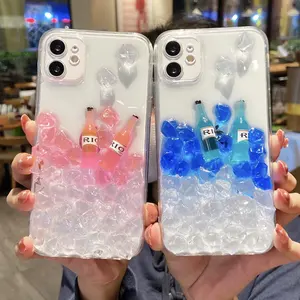 transparent glitter 3 in 1 crystal tpu 3d ice solid Frosted case for iphone 7 8 8 plus x xs max 12 13 pro max