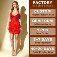 Nouvelle Robe Courte Moulante Sexy à Col Halter et Fleurs 3D avec Pompons pour Femme – Idéale pour Anniversaires et Soirées en Club – Collection Été 2026