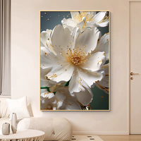 Dekorasi Dinding Rumah Motif Bunga Emas Putih Seni Cetak Digital 3D Still Life Grosir Lukisan Dekorasi Porselen Kristal Mewah Kelas Atas