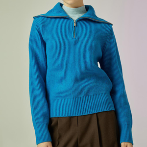 Offre Spéciale fantaisie couture femmes 100% laine col <span class=keywords><strong>marin</strong></span> demi-fermeture éclair ouverture <span class=keywords><strong>pull</strong></span> pour haut tricots <span class=keywords><strong>pull</strong></span> - Product Image 5